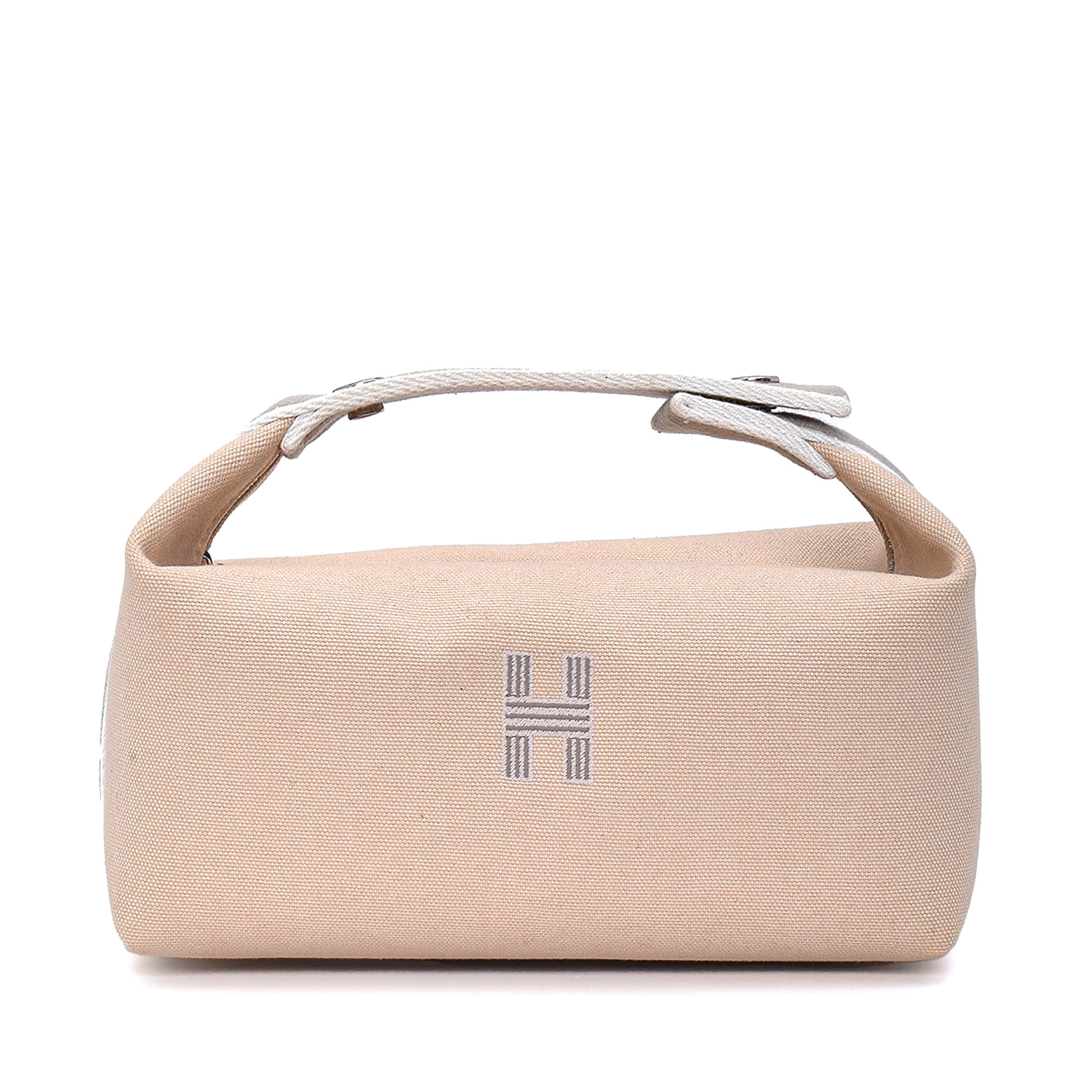 Hermes - Beige & White Canvas Small Bride Case Bag